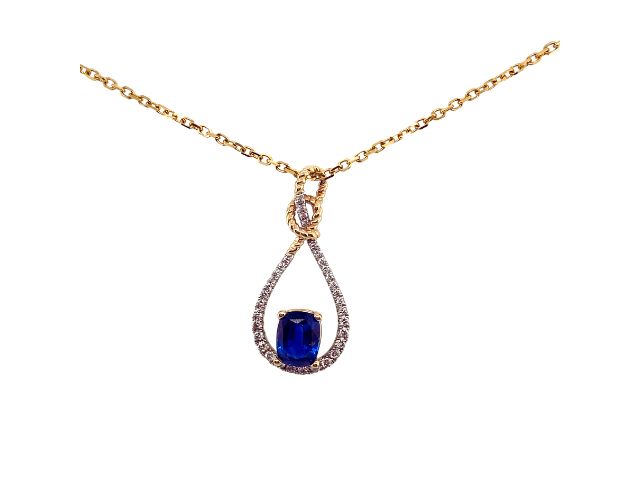 14K Knotted Rope Sapphire and Diamond Pendant