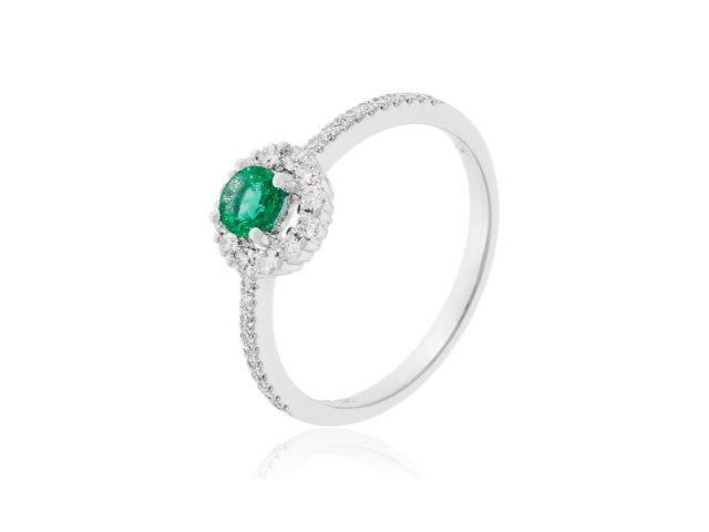 14K Emerald Ring With Diamond Halo