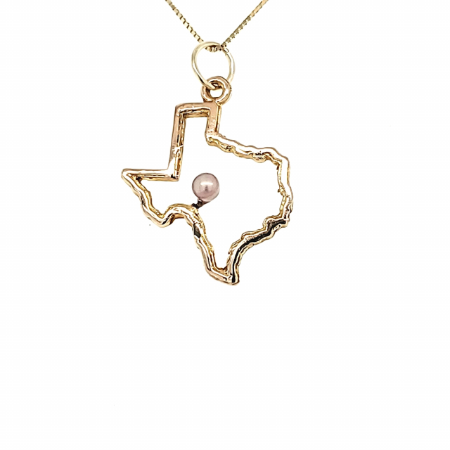 14K Texas Outline Concho Pearl Pendant