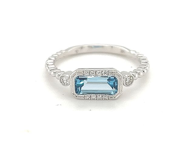 14K Emerald Cut Blue Topaz Fashion Ring 1