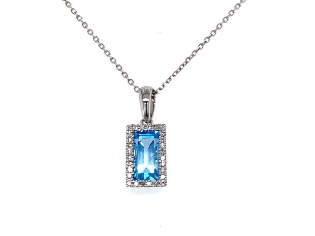 14K Emerald Cut Blue Topaz Necklace 1