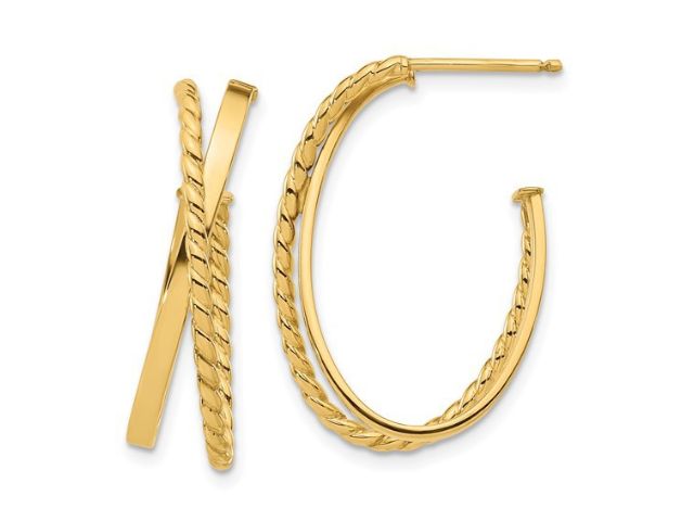 14K Twist "J" Hoop Earrings 1