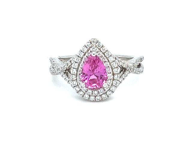 14K Pear Shape Pink Sapphire With Diamonds Ring 1