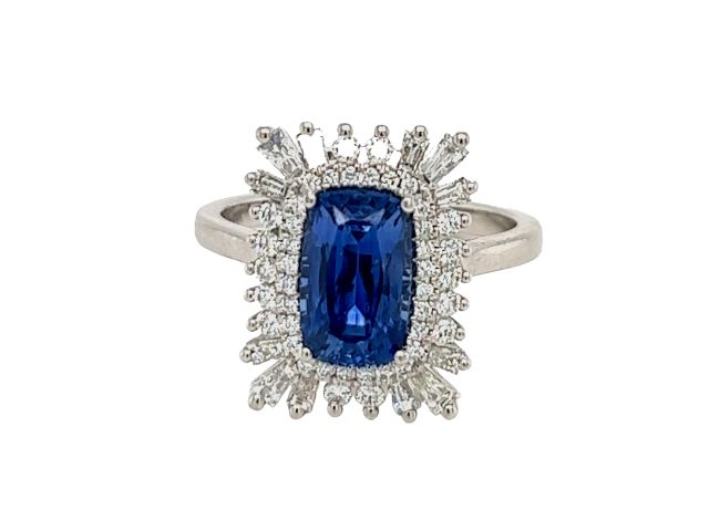 14K Sapphire Ring with Round and Baguette Diamond Accents 1