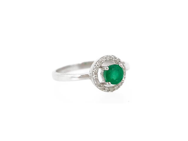 14K Classic Emerald Ring with Diamond Halo :: Legend Jewelers