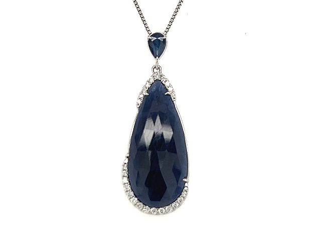 14K Pear Shape Blue Sapphire Drop Pendant 1