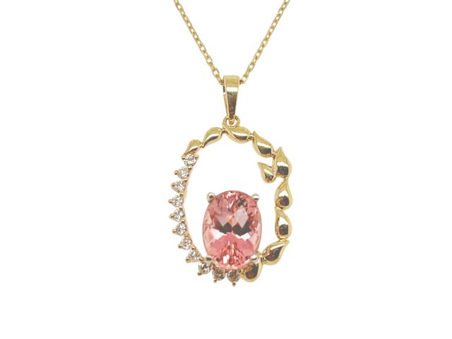 14K Oval Pink Tourmaline Necklace 1
