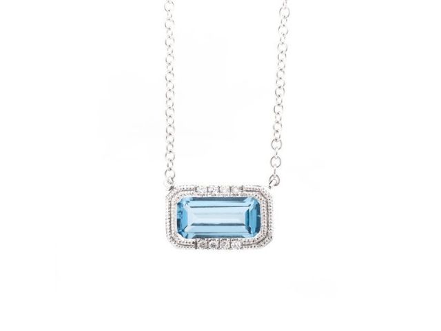 14K 18" Blue Topaz Necklace with Diamond Accents 1