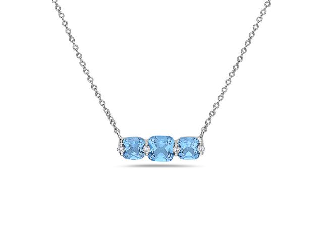 14K 3 Stone Blue Topaz Necklace 1