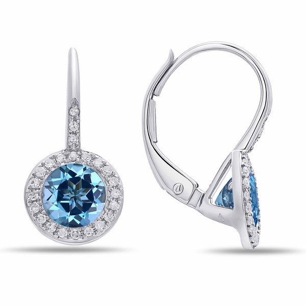 14K Blue Topaz Halo Earrings :: Legend Jewelers