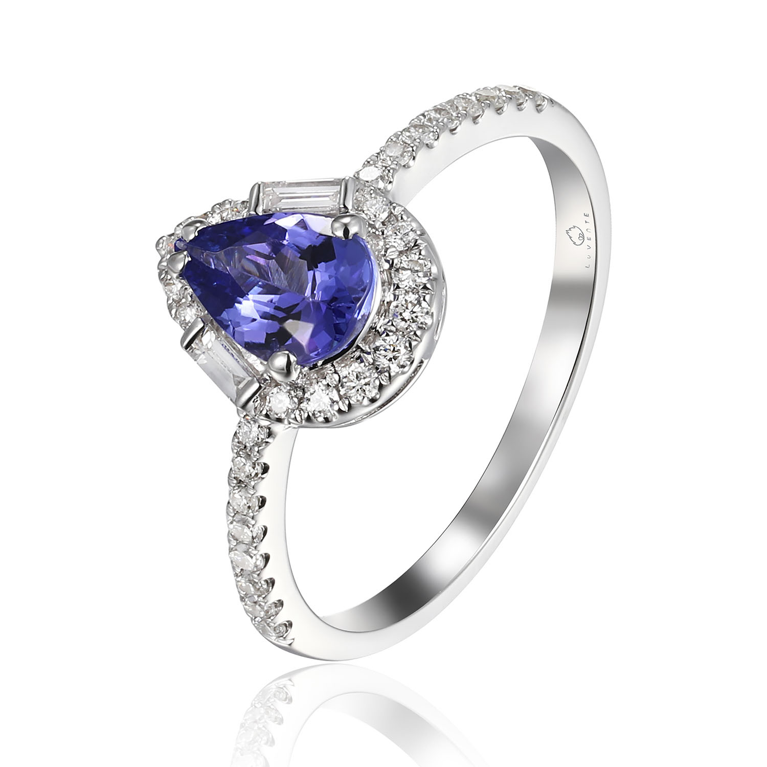 14K Tanzanite Pear Shape Halo Ring :: Legend Jewelers