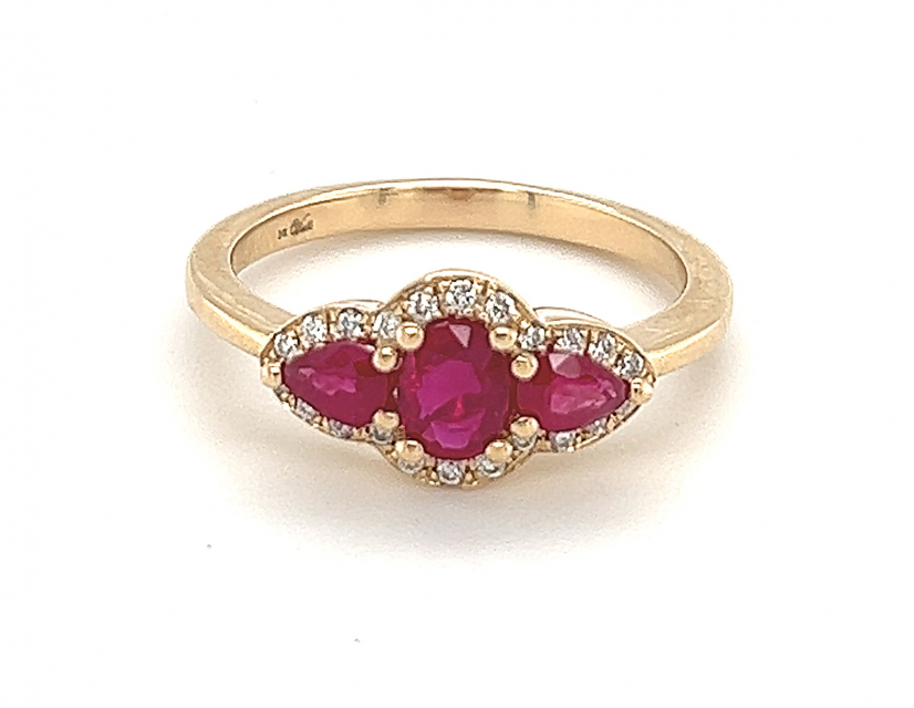 14K 3 Stone Ruby Ring