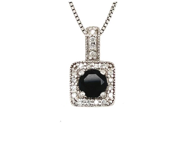 14K Black Onyx Pendant with Square Diamond Halo