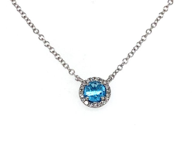 14K Blue Topaz Halo Necklace