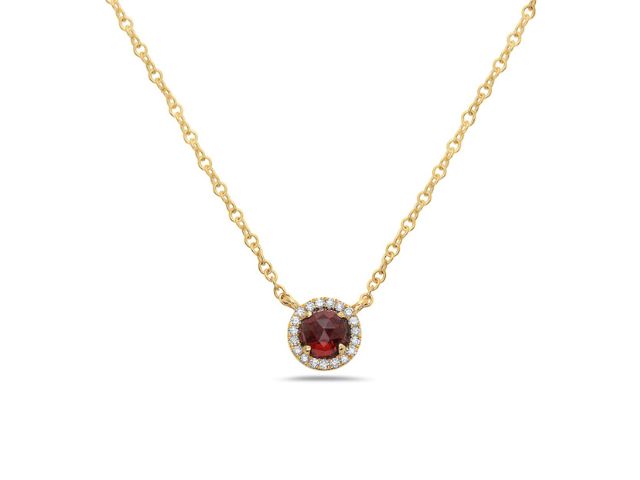 14K Garnet Halo Necklace