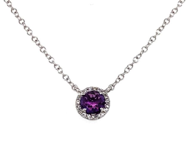 14K Amethyst Halo Necklace