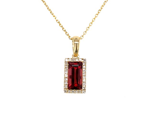 14K Emerald Cut Garnet Necklace