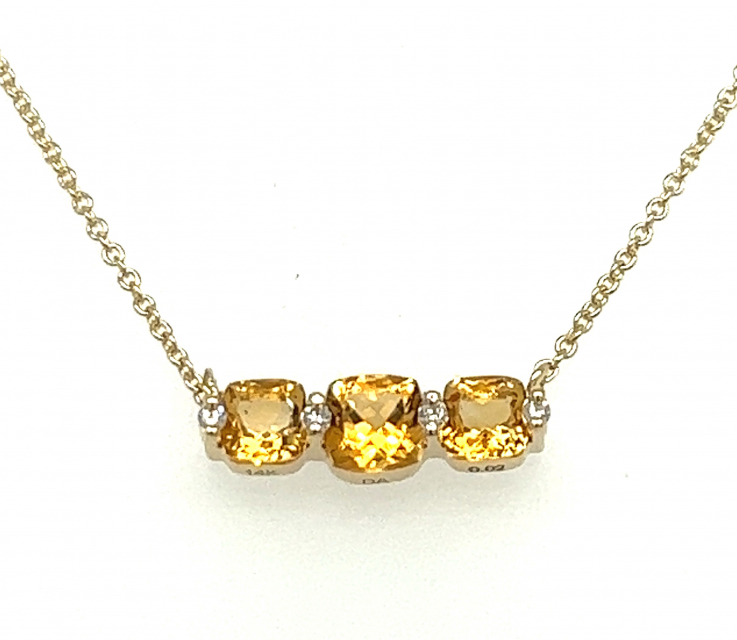 14K 3 Stone Citrine Necklace