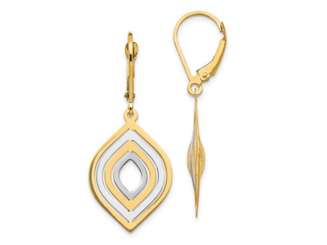 14K Two-Tone Dangle Lever-Back Earrings