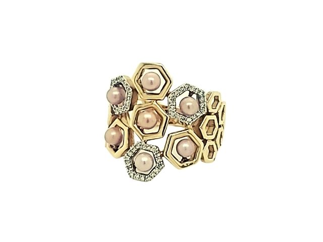 Hexagon Concho Pearl Fashion Ring