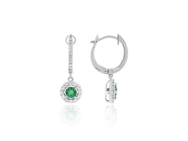 14K Emerald and Diamond Halo Earrings