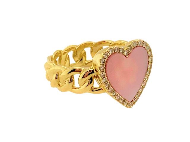 14K Heart Shape Mother of Pearl Ring With Open Design Band