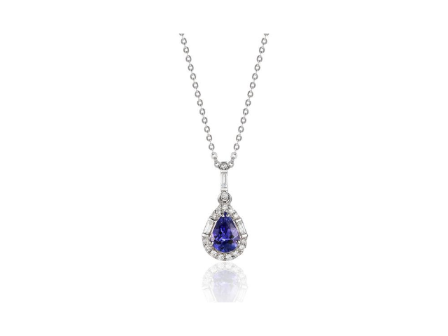 14K Tanzanite Pear Shape Halo Necklace