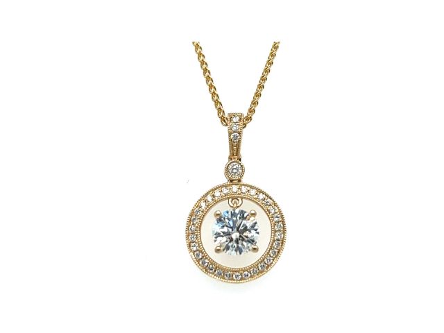 14K 0.80 Round Diamond Halo Pendant