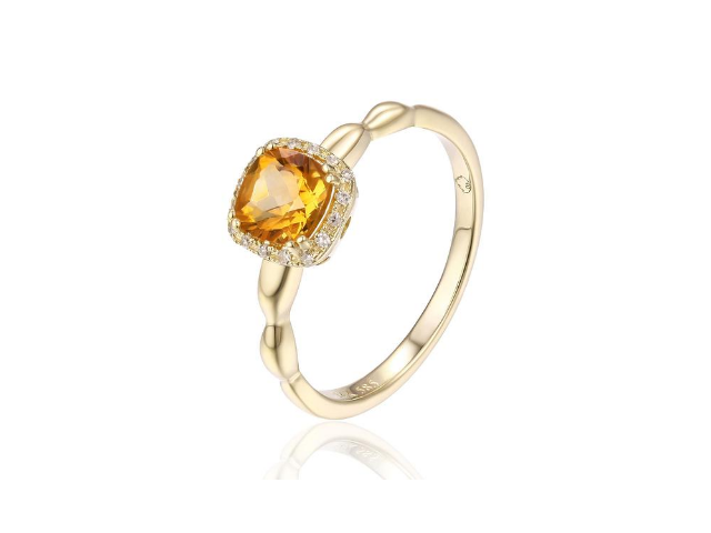 14K Cushion Cut Citrine Ring