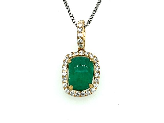 18K Emerald Halo Pendant