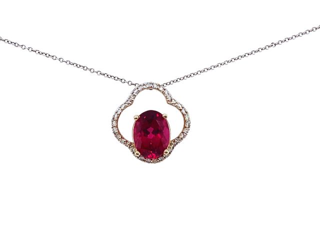 14K Oval Red Tourmaline Necklace