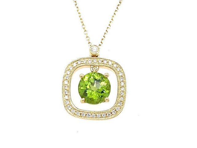 14K Peridot Dangle In A Cushion Halo