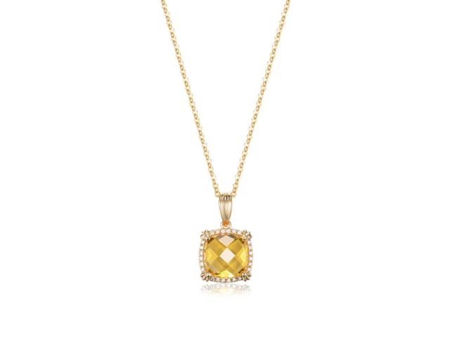 14K Cushion Cut Citrine Necklace