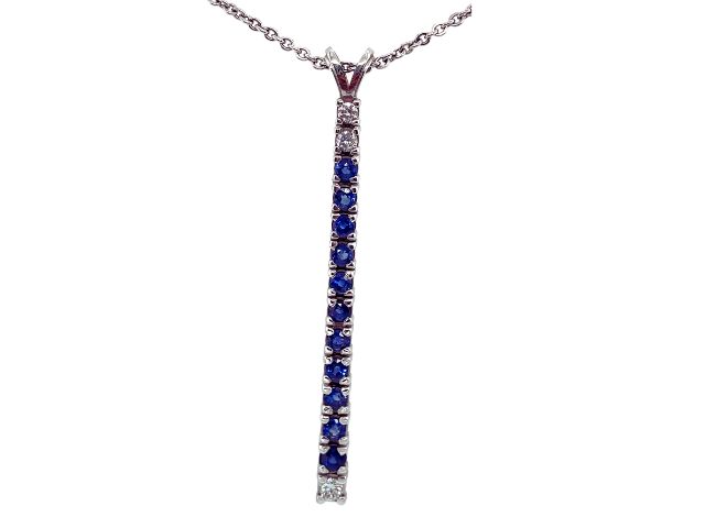 14K Long Sapphire and Diamond Bar Pendant
