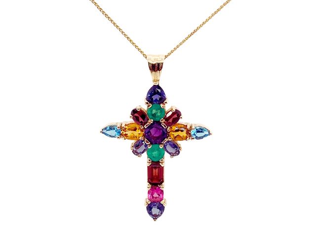 14K Legend's Multi-Stone Cross Pendant