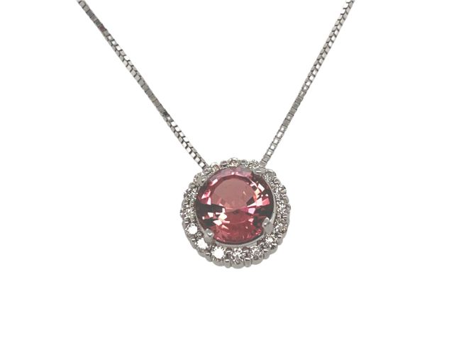 14K Pink Tourmaline in a Diamond Halo Pendant