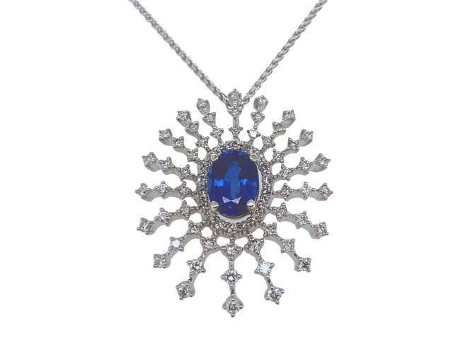 14K "Snowflake" Oval Cyanite and Diamond Pendant