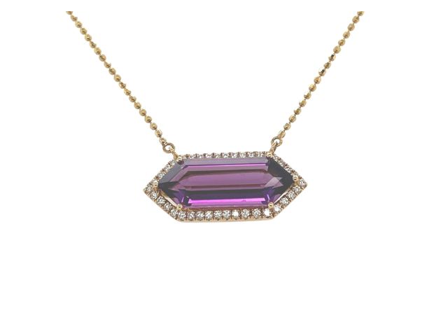 14K Fancy Shape Sideways Amethyst Necklace