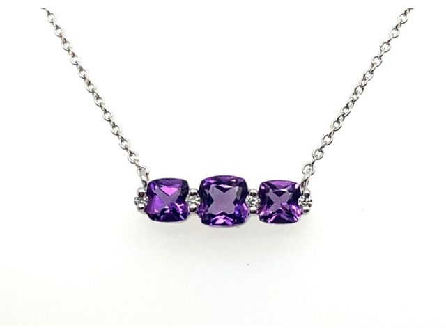 14K 3 Stone Amethyst Necklace