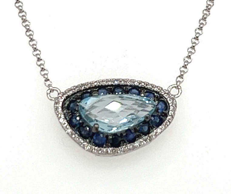 14K Blue Topaz and Sapphire Diamond Necklace