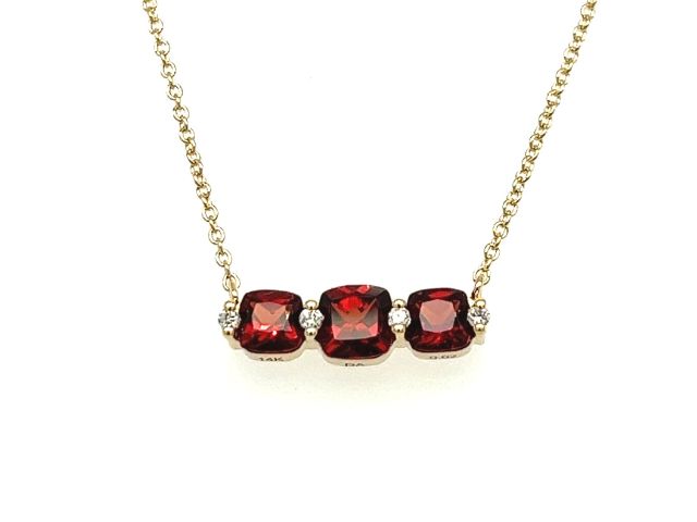 14K 3 Stone Garnet Necklace