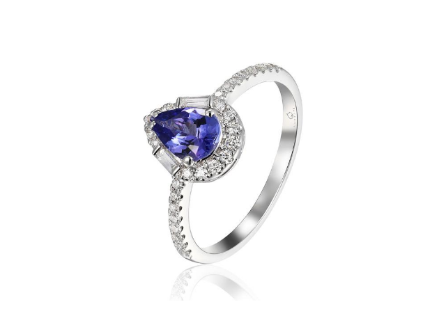 14K Tanzanite Pear Shape Halo Ring