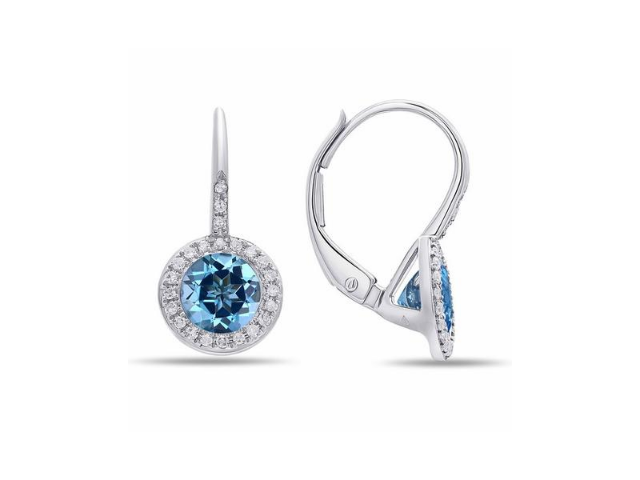 14K Blue Topaz Halo Earrings