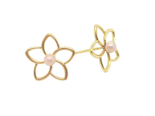14K Open Flower Concho Pearl Earrings