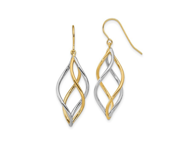14K Two-Tone Twisted Dangle Earrings