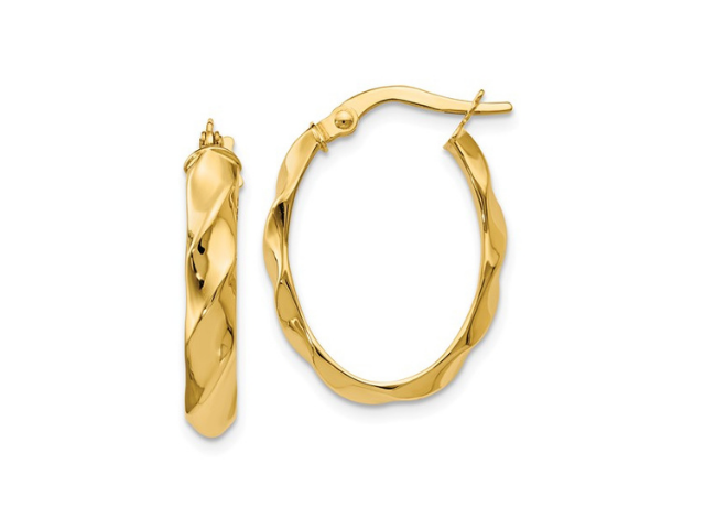 14K Polished Twisted Oval Hoop Earrings