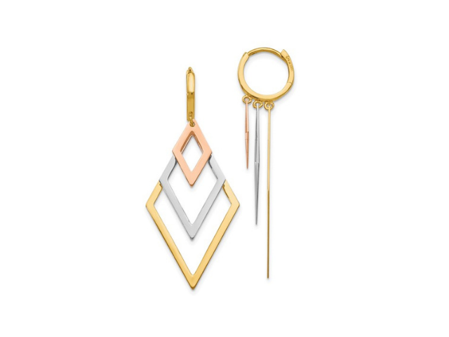 14K Triple Dangle Hoop Earrings