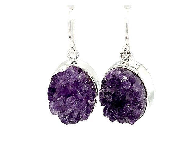 SS Amethyst Crystal Dangle Earrings