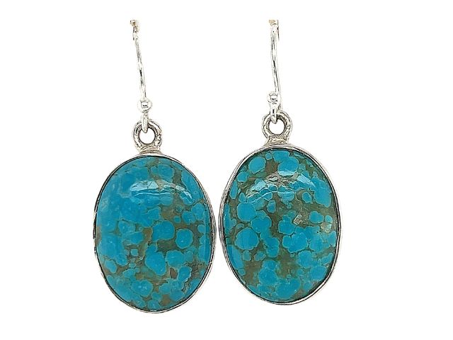 SS Simple Oval Mexican Turquoise Earrings