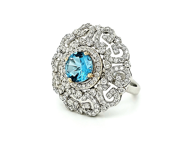 18W Lone Star Cut Blue Topaz Dinner Ring